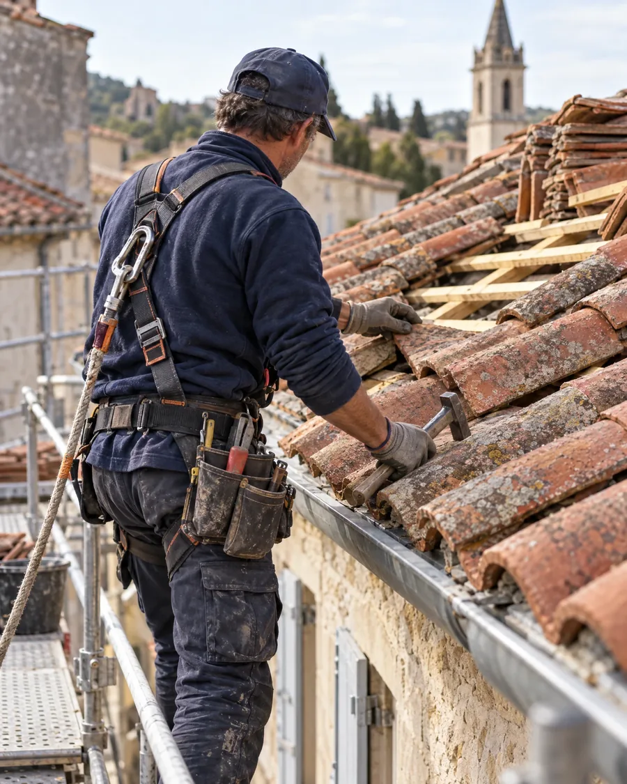 Artisan couvreur zingueur au travail sur un chantier à Rueil-Malmaison