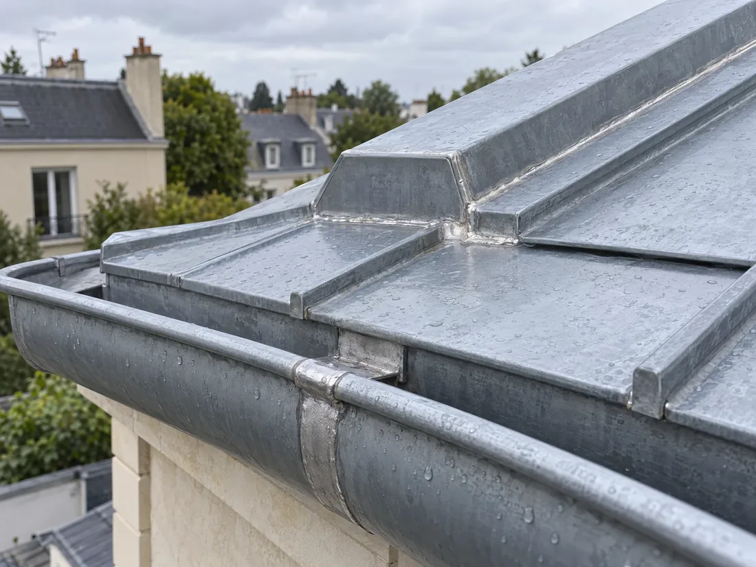 Zinguerie et soudures en zinc sur une toiture à Rueil-Malmaison